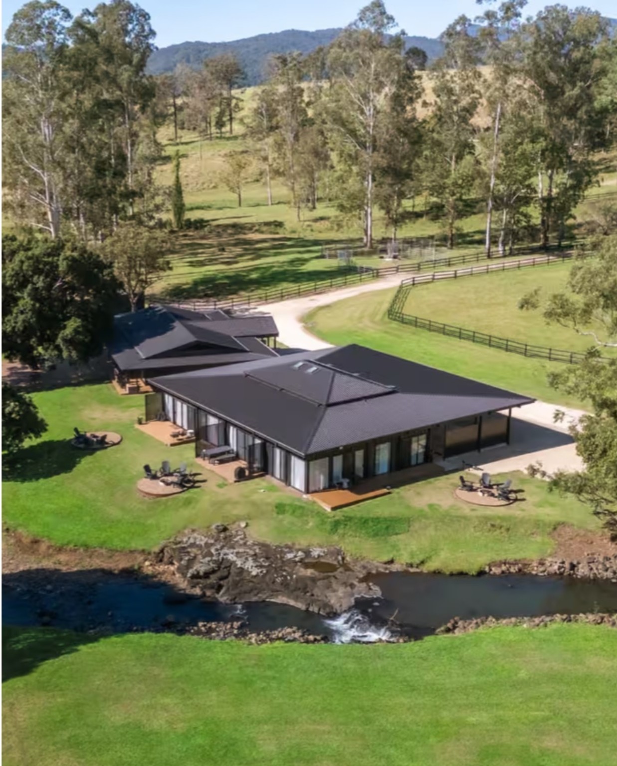 Aerial view of the completed rural retreat