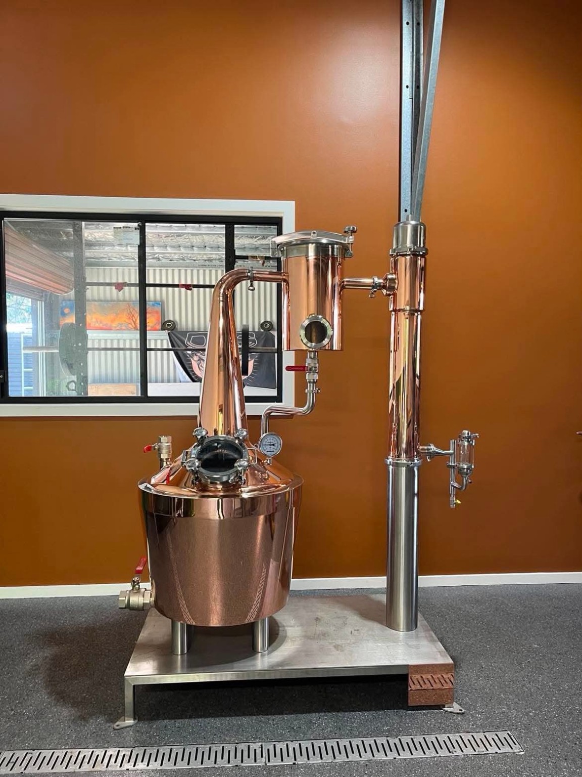 Copper still in completed distillery